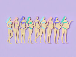 Illustration of a line of women with growing pregnant bellies